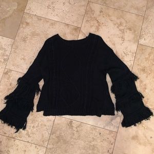 Black Fringe Sleeve Sweater